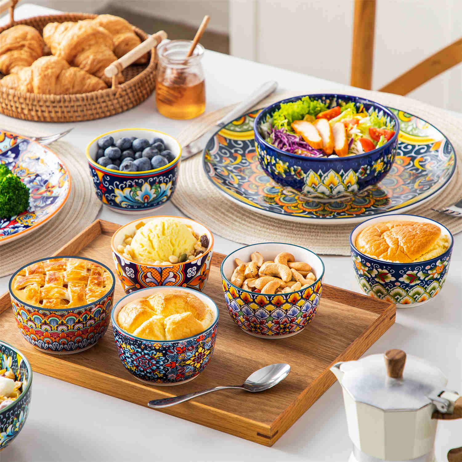 vancasso Simi Set Of 6 Ramekin Bowls In Bohemian Style - Ideal For Desserts Or Side Dishes - Crafted From High-Quality Porcelain - 8 oz