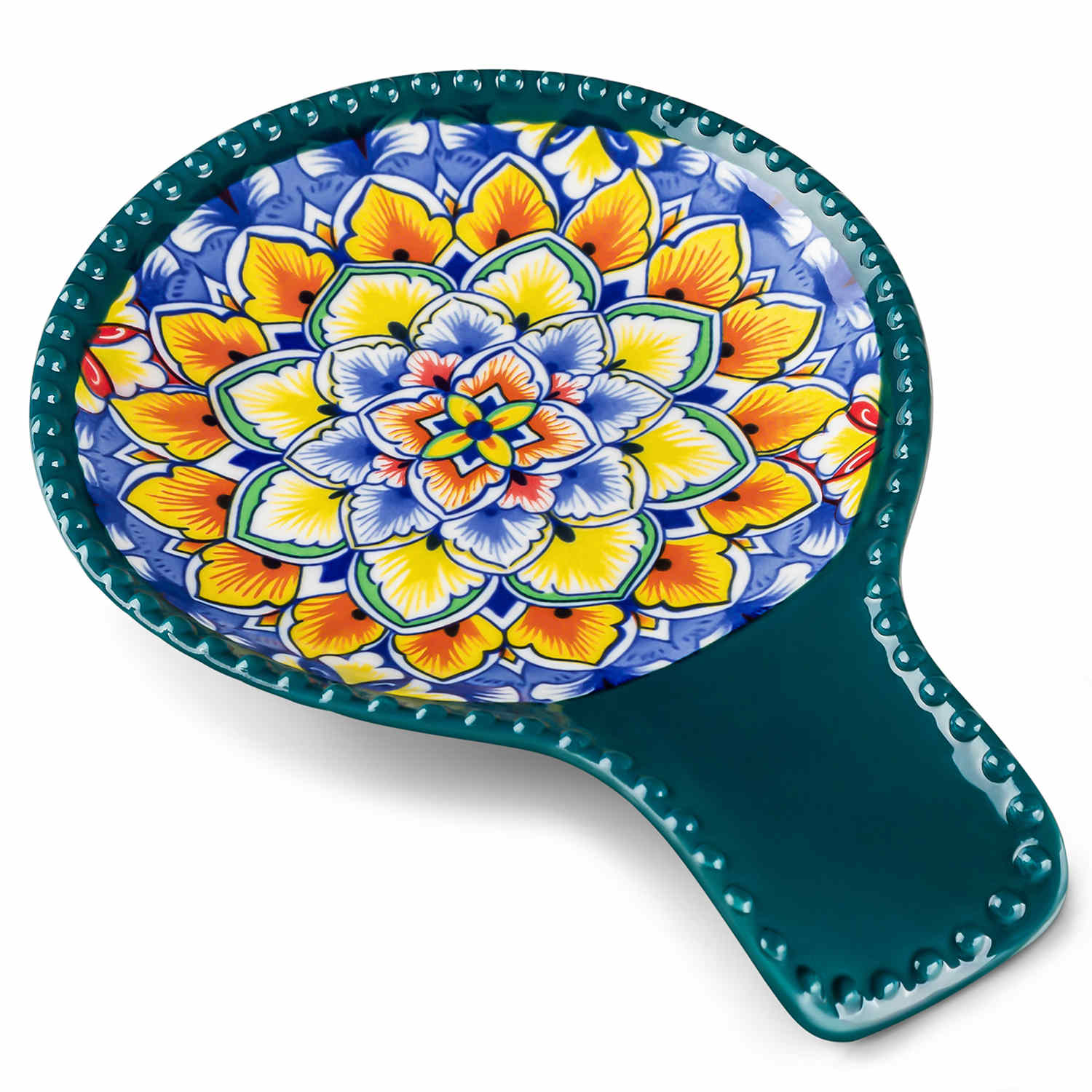 vancasso Simi Spoon Rest Featuring A Vibrant Bohemian Design - Crafted From Durable Porcelain To Keep Your Countertop Clean And Organized While Cooking - Forest Green