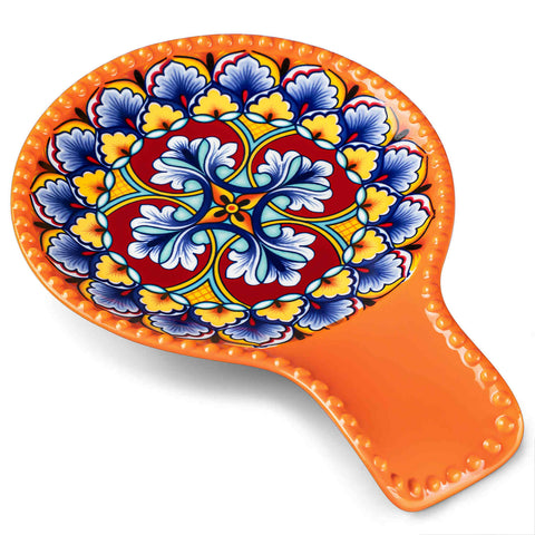 vancasso Simi Spoon Rest Featuring A Vibrant Bohemian Design - Crafted From Durable Porcelain To Keep Your Countertop Clean And Organized While Cooking - Sunny Orange