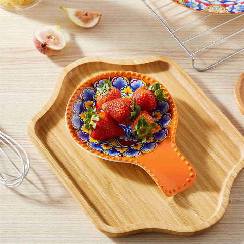 vancasso Simi Spoon Rest Featuring A Vibrant Bohemian Design - Crafted From Durable Porcelain To Keep Your Countertop Clean And Organized While Cooking - Sunny Orange