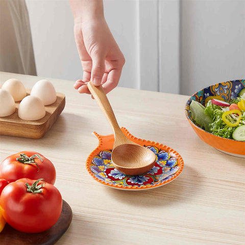 vancasso Simi Spoon Rest Featuring A Vibrant Bohemian Design - Crafted From Durable Porcelain To Keep Your Countertop Clean And Organized While Cooking - Sunny Orange