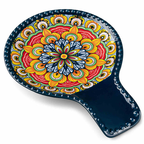 vancasso Simi Spoon Rest Featuring A Vibrant Bohemian Design - Crafted From Durable Porcelain To Keep Your Countertop Clean And Organized While Cooking - Deep Teal