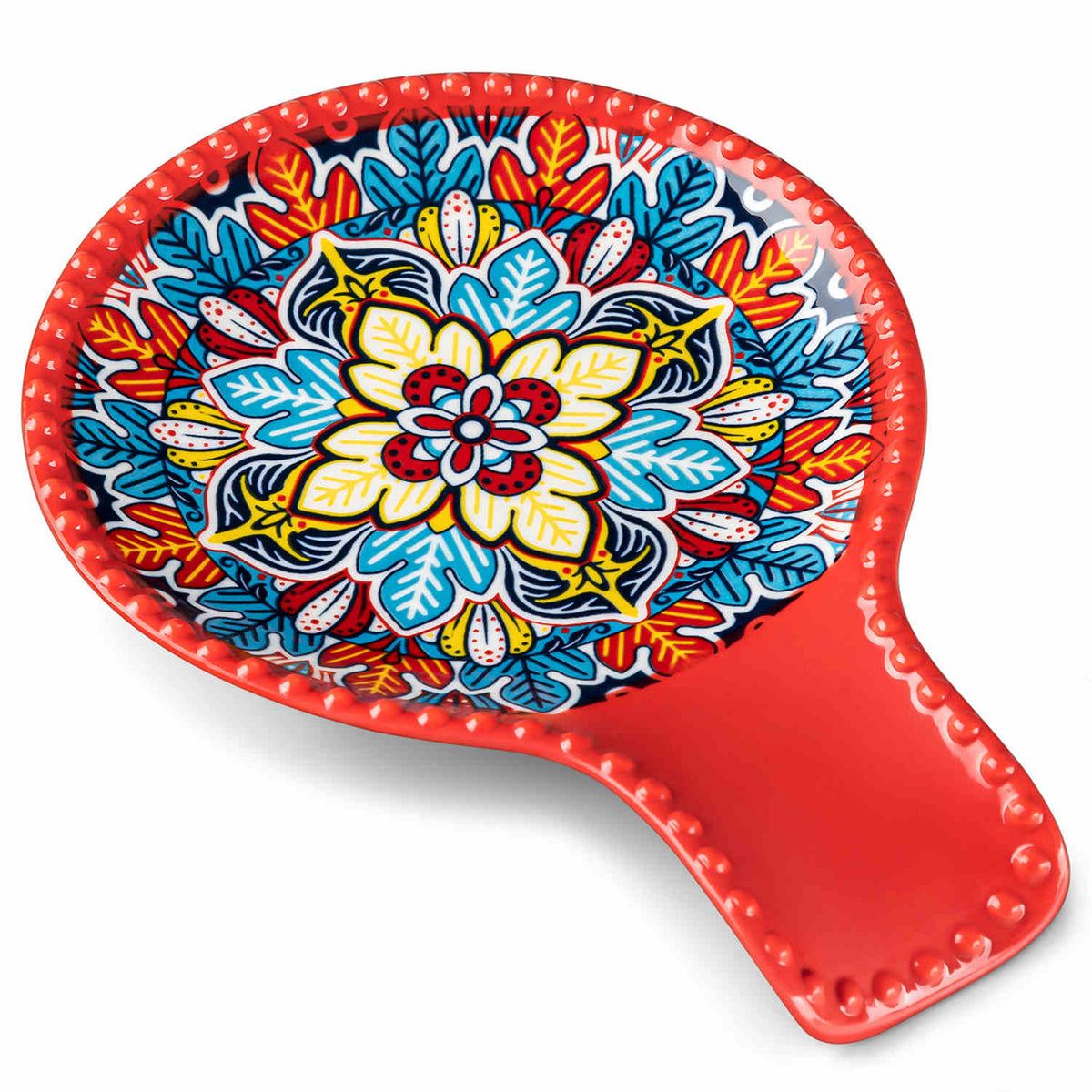 vancasso Simi Spoon Rest Featuring A Vibrant Bohemian Design - Crafted From Durable Porcelain To Keep Your Countertop Clean And Organized While Cooking - Fiery Red