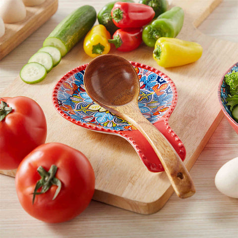 vancasso Simi Spoon Rest Featuring A Vibrant Bohemian Design - Crafted From Durable Porcelain To Keep Your Countertop Clean And Organized While Cooking - Fiery Red