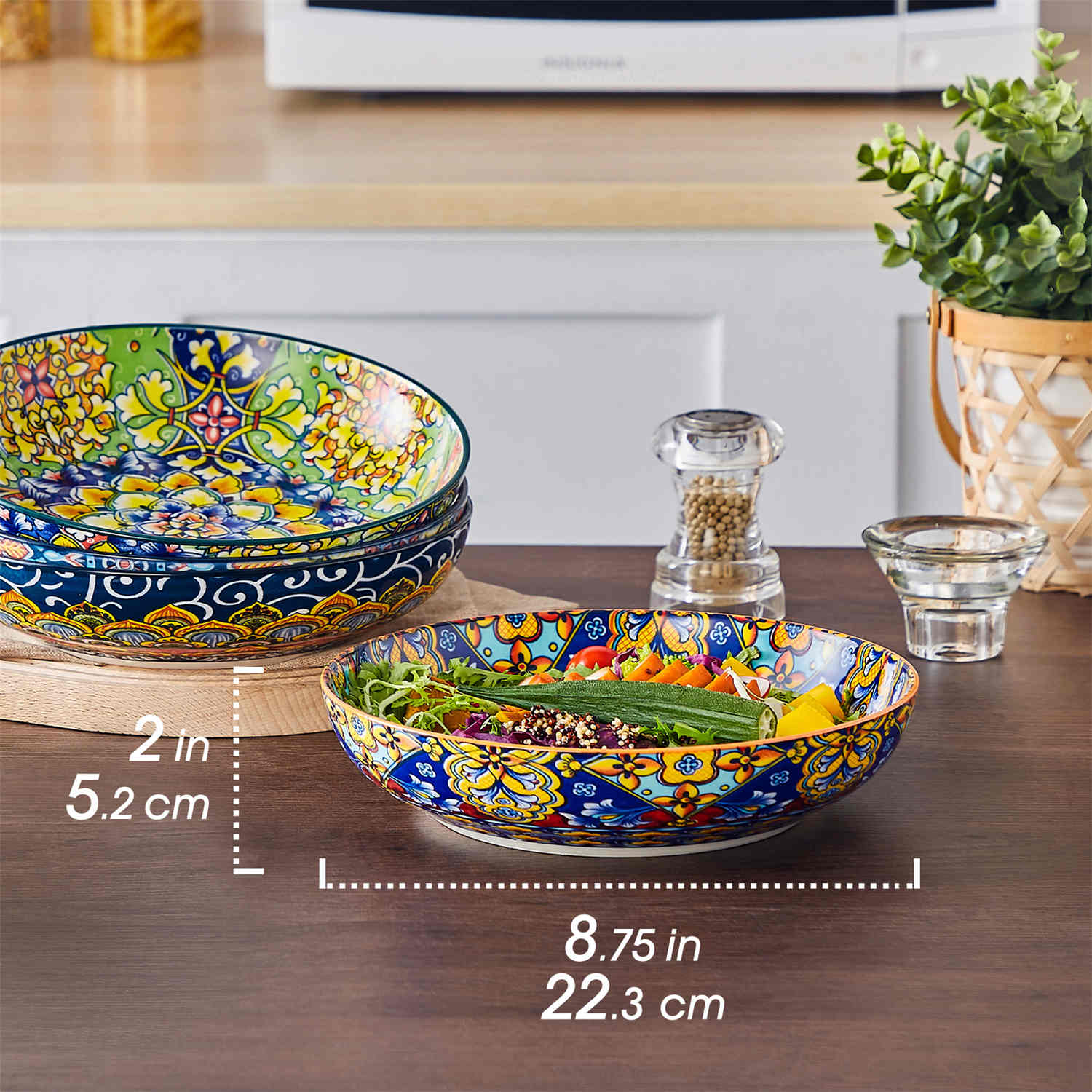 vancasso Simi Double-Sided Pasta Bowls Set Of 4, Perfect For Serving Pasta, Salads, Or Soups. The Unique Double-Sided Design Adds A Touch Of Bohemian Charm, Made From High-Quality Porcelain For Durability And Style.