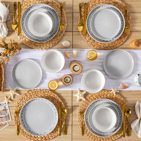 The Snow 18-Piece Dinnerware Set Includes Plates And Bowls To Create A Classic And Elegant Table Setting - Beige