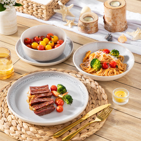 Snow 24-Piece Stoneware Dinnerware Set - Service For 6 Minimalist Design Let You Enjoy Elegance Every Day - Beige