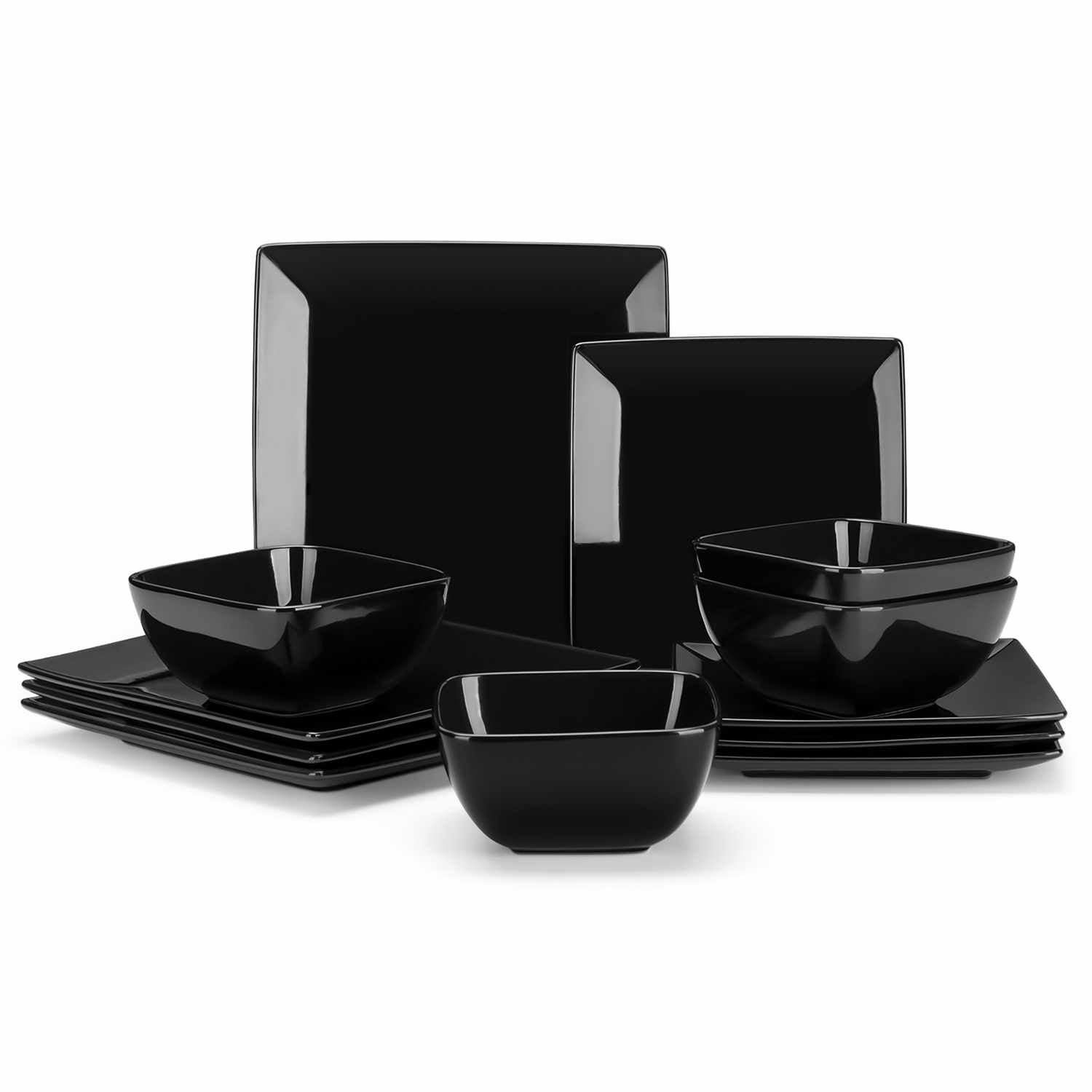 vancasso Soho black 12-piece stoneware dinnerware set from the Soho collection - with plates and bowls for 4 people-creating an elevated dining experience