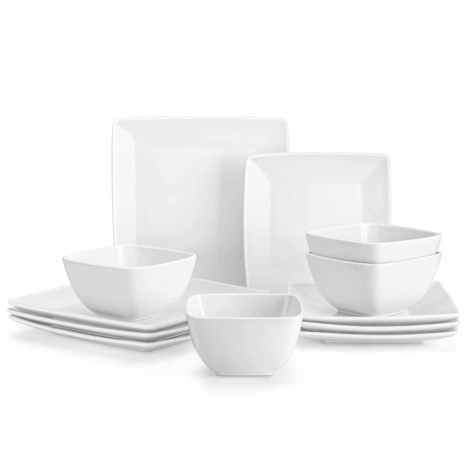 vancasso Soho white 12-piece stoneware dinnerware set from the Soho collection - with plates and bowls for 4 people-creating an elevated dining experience