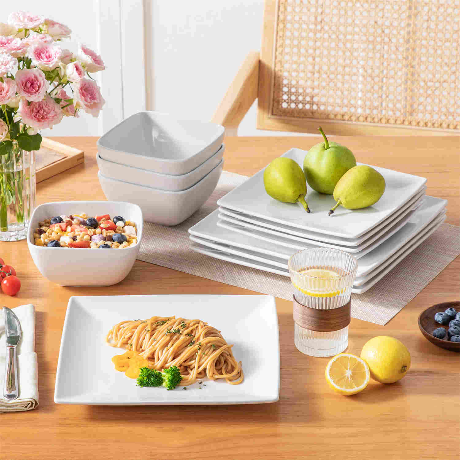 vancasso Soho white 12-piece stoneware dinnerware set from the Soho collection - with plates and bowls for 4 people-creating an elevated dining experience