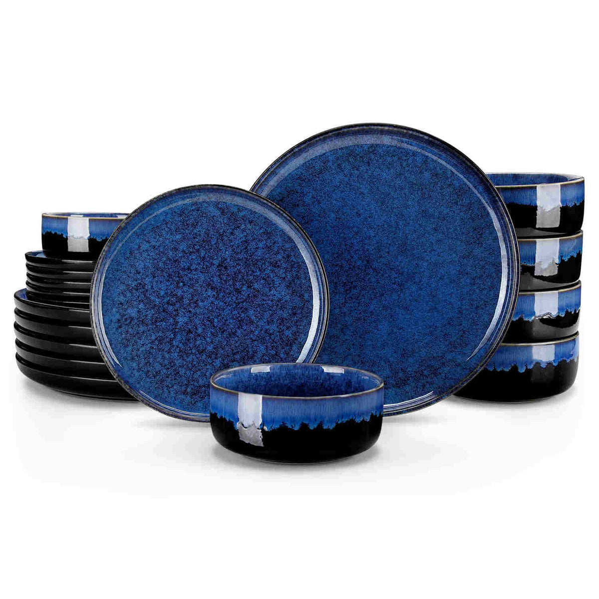 vancasso Starry 18-Piece Dinnerware Set With Straight Edges And A Radiant Reactive Glaze For A Modern Stylish Look - Blue