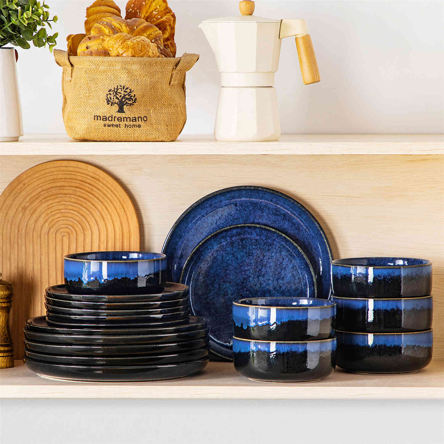 vancasso Starry 18-Piece Dinnerware Set With Straight Edges And A Radiant Reactive Glaze For A Modern Stylish Look - Blue