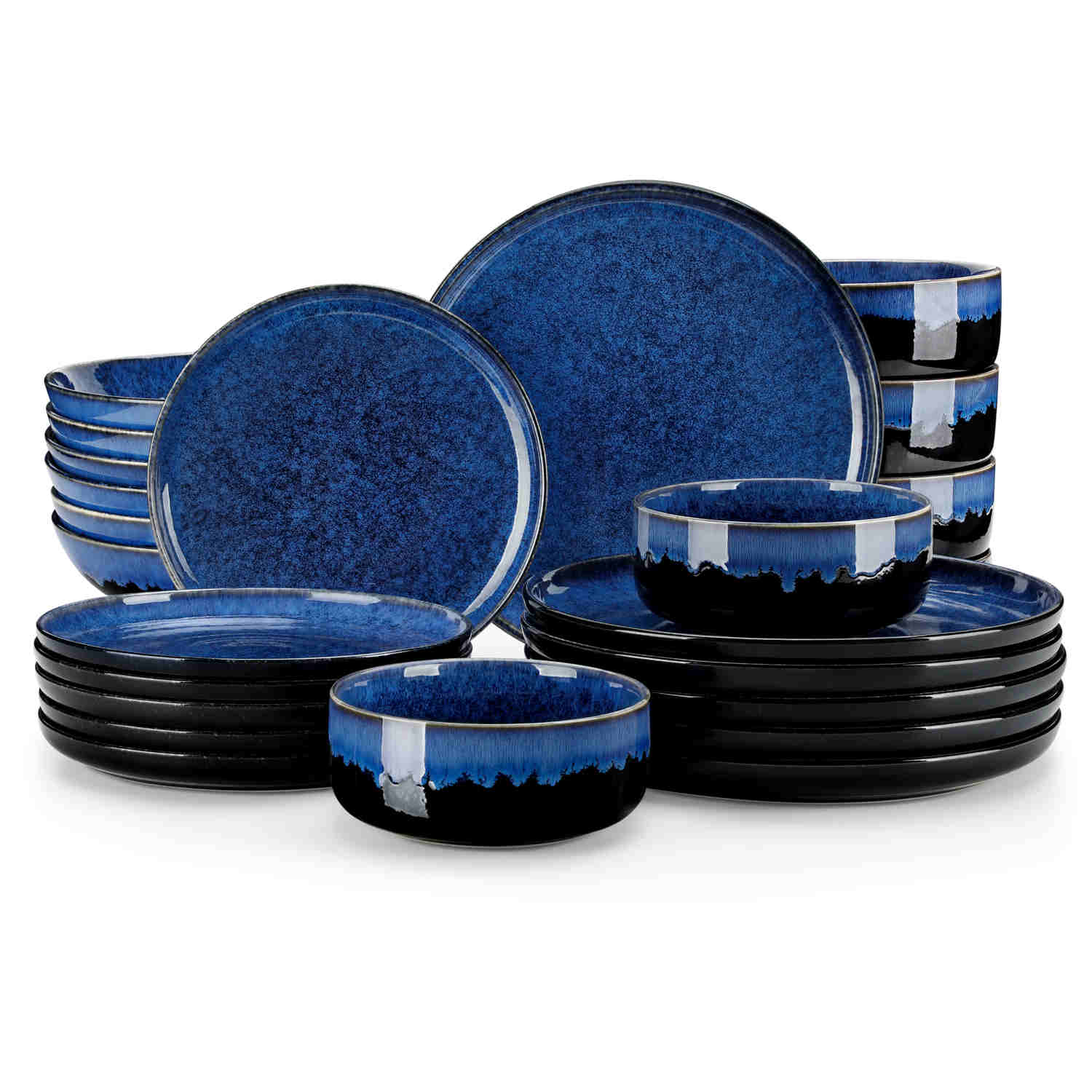 vancasso Starry 24-Piece Dinnerware Set With A Reactive Glaze That Reflects The Depth And Brilliance Of The Night Sky Adding Cosmic Charm To Your Table - Blue