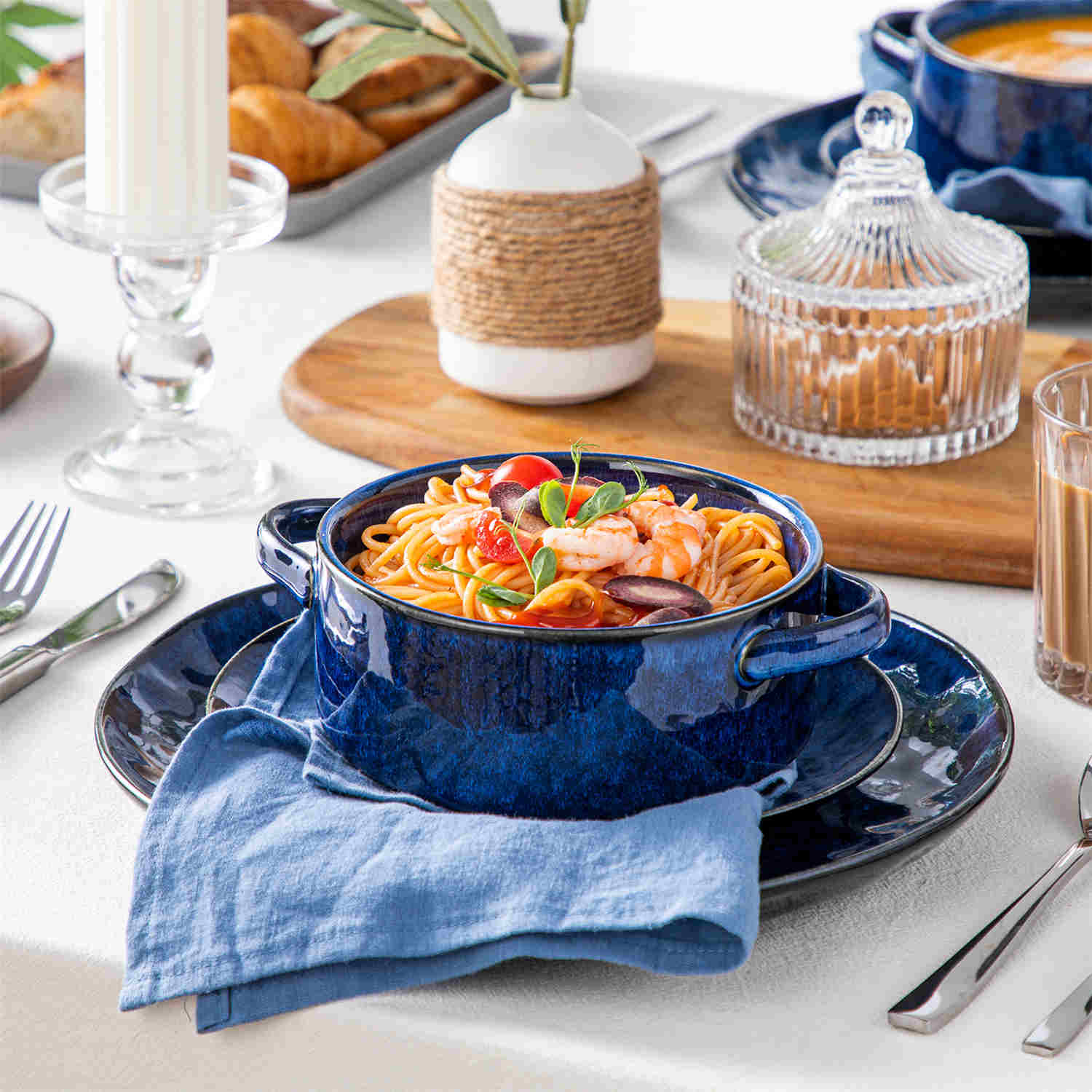 Reactive Glaze Starry Blue Handled Soup Bowls Set of 4-vancasso