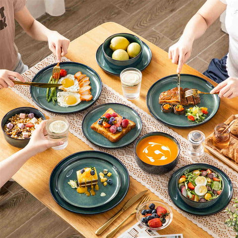 vancasso Starry 18-Piece Dinnerware Set With Straight Edges And A Radiant Reactive Glaze For A Modern Stylish Look - Green