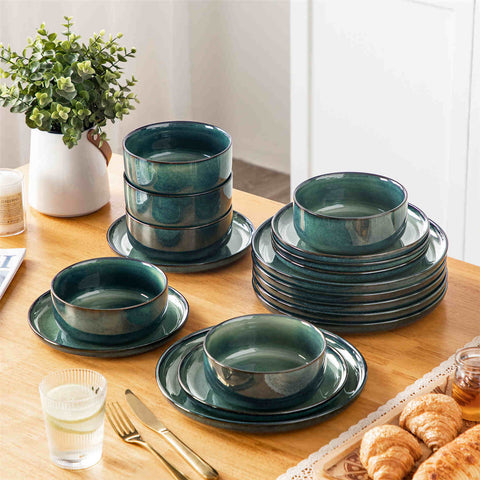 vancasso Starry 18-Piece Dinnerware Set With Straight Edges And A Radiant Reactive Glaze For A Modern Stylish Look - Green