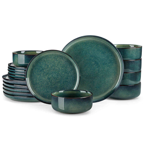 vancasso Starry 18-Piece Dinnerware Set With Straight Edges And A Radiant Reactive Glaze For A Modern Stylish Look - Green