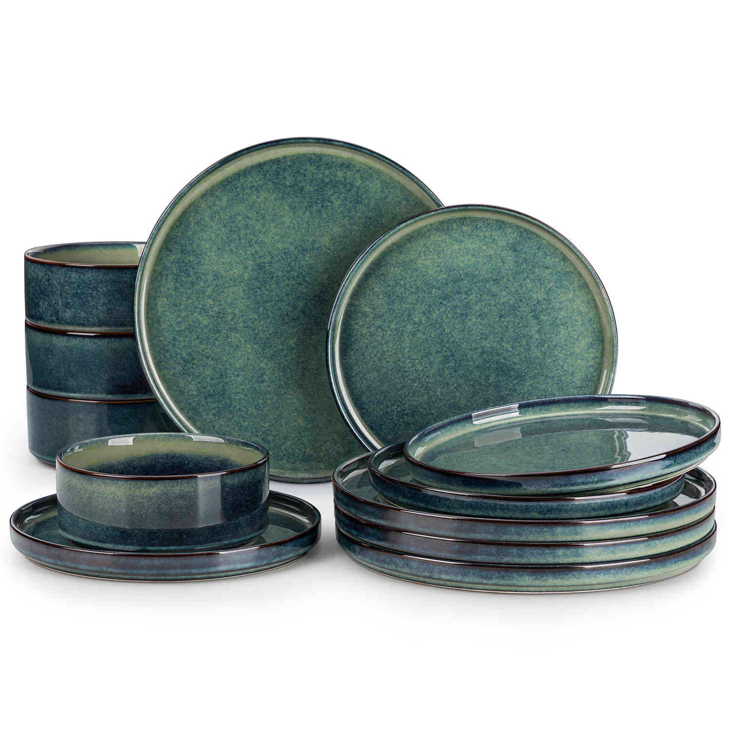 vancasso Starry 12-Piece Green Stoneware Dinnerware Set Straight-Edge Design