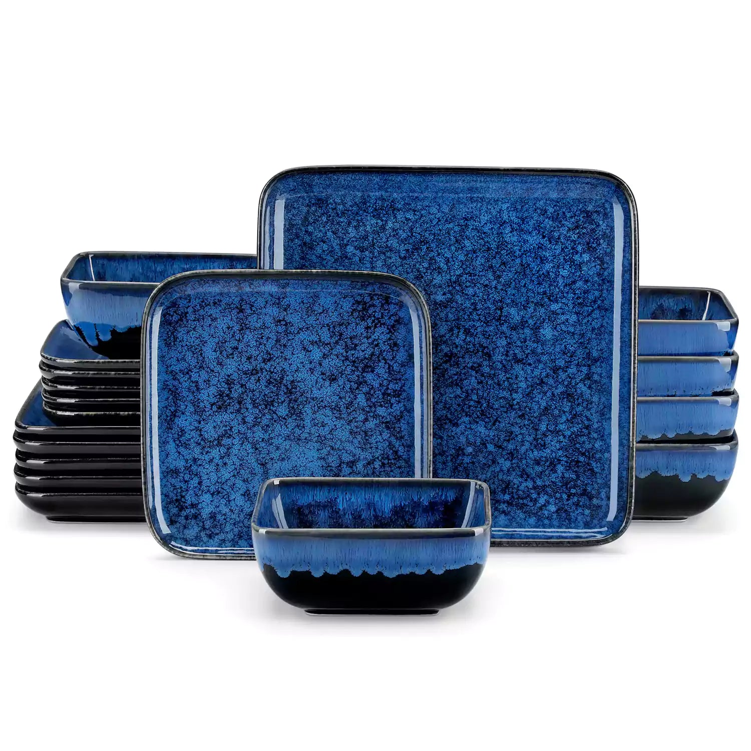 Stern 18-Piece Dinnerware Set With A Stunning Reactive Glaze For A Modern And Elegant Touch - Blue