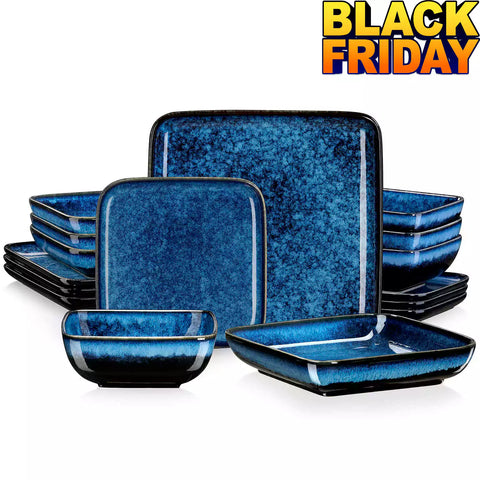 Stern 16 Piece Blue Square Dinnerware Set