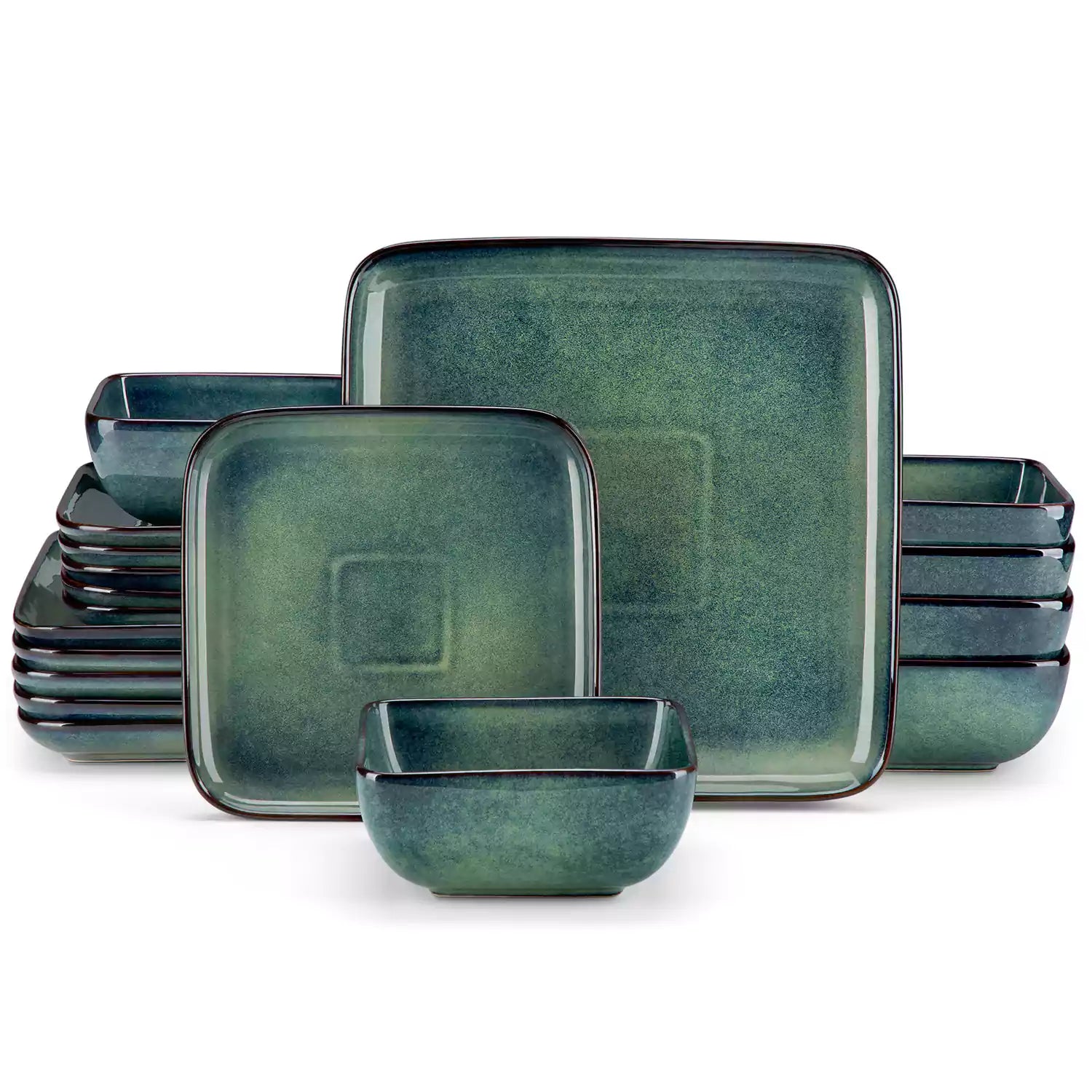 Stern 18-Piece Dinnerware Set With A Stunning Reactive Glaze For A Modern And Elegant Touch - Green