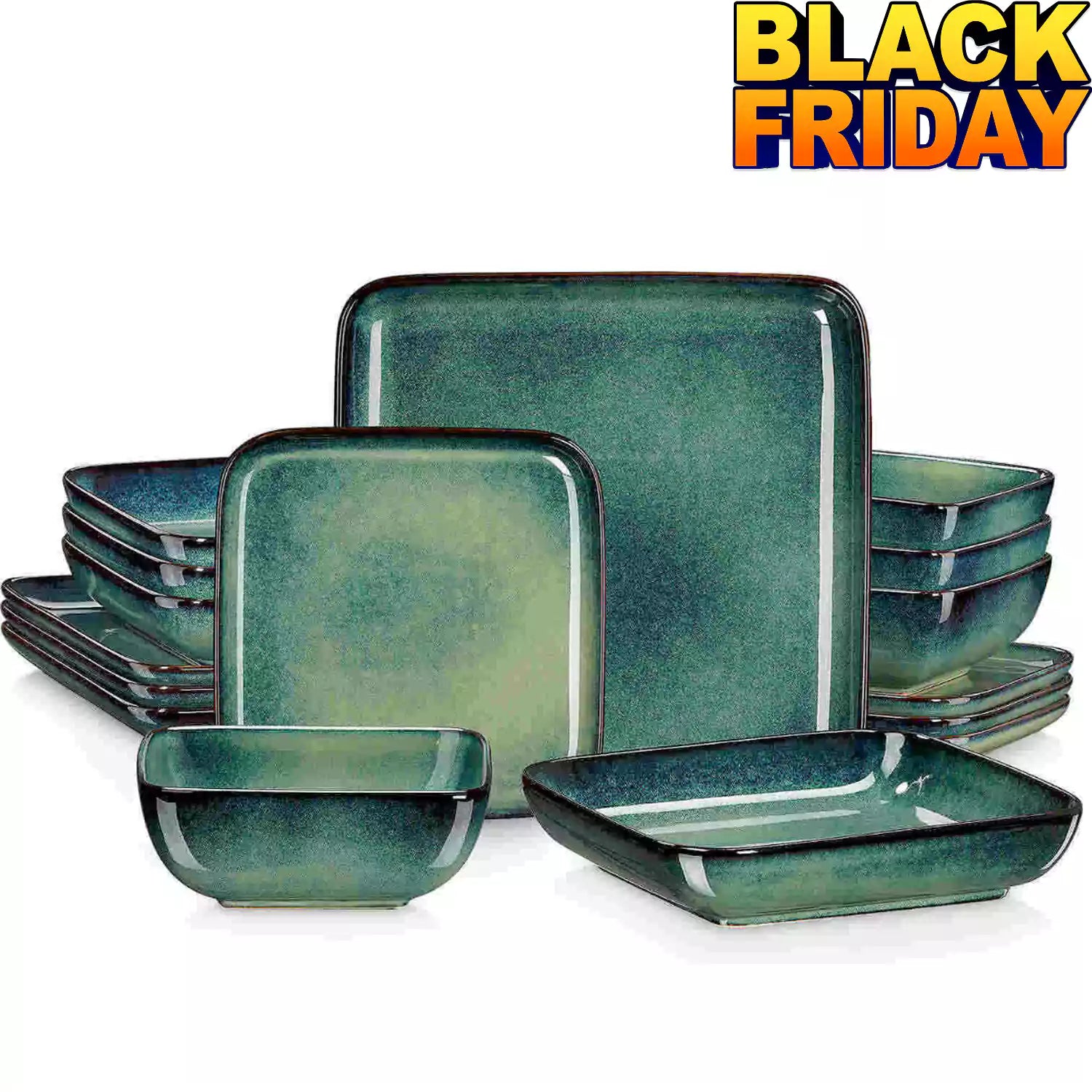 Stern 16 Piece Green Square Dinnerware Set