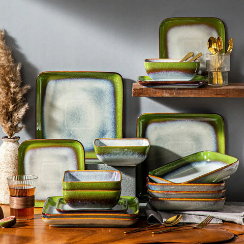 Stern 16 Piece Gradient Green Square Dinnerware Set