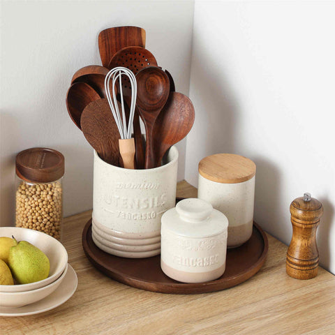 Embossed and Speckled Beige Sesame Glaze Sabine Medium Stoneware Utensil Holder-vancasso