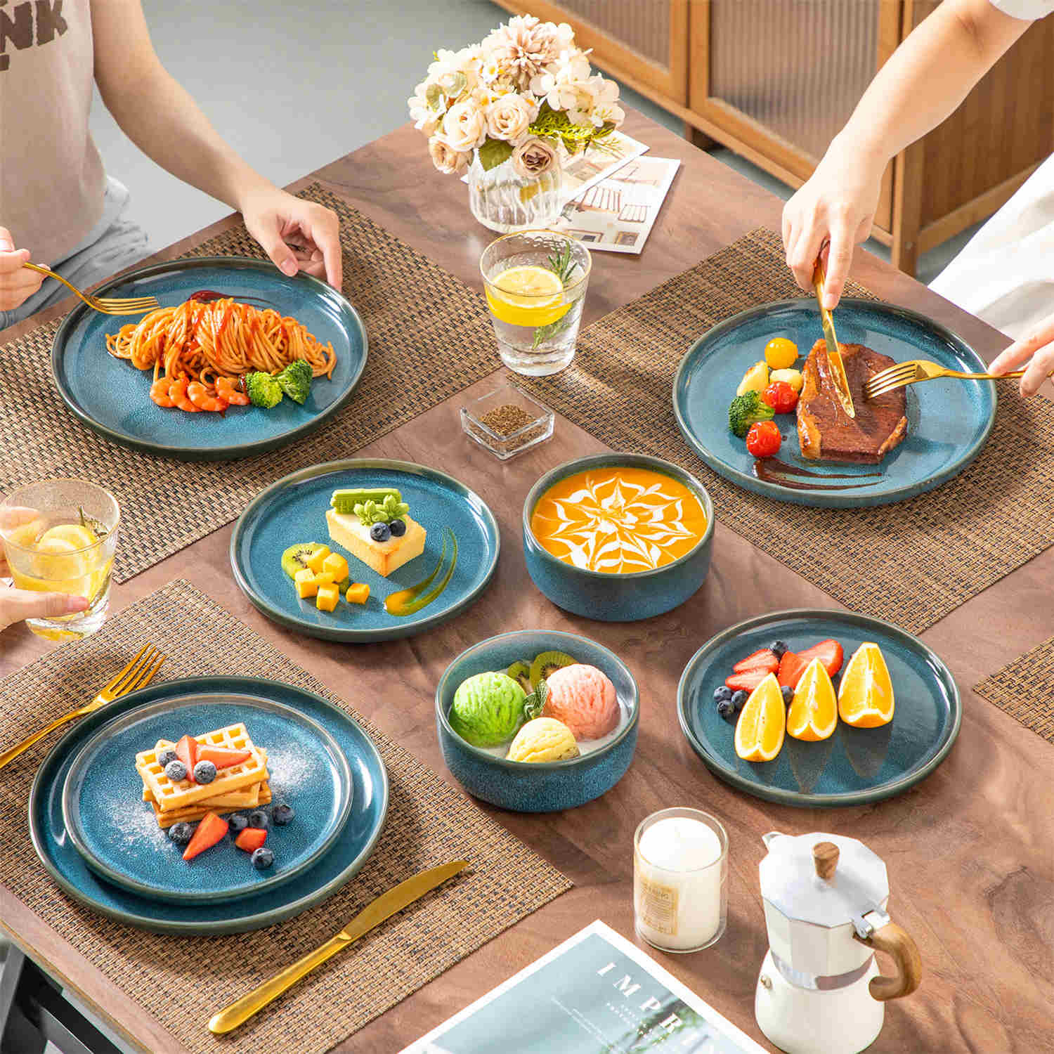 vancasso Vega 18 Piece Stoneware Dinnerware Set, Includes and Bowls, Perfect For Elevating Both Everyday Dining and Special Occasions.