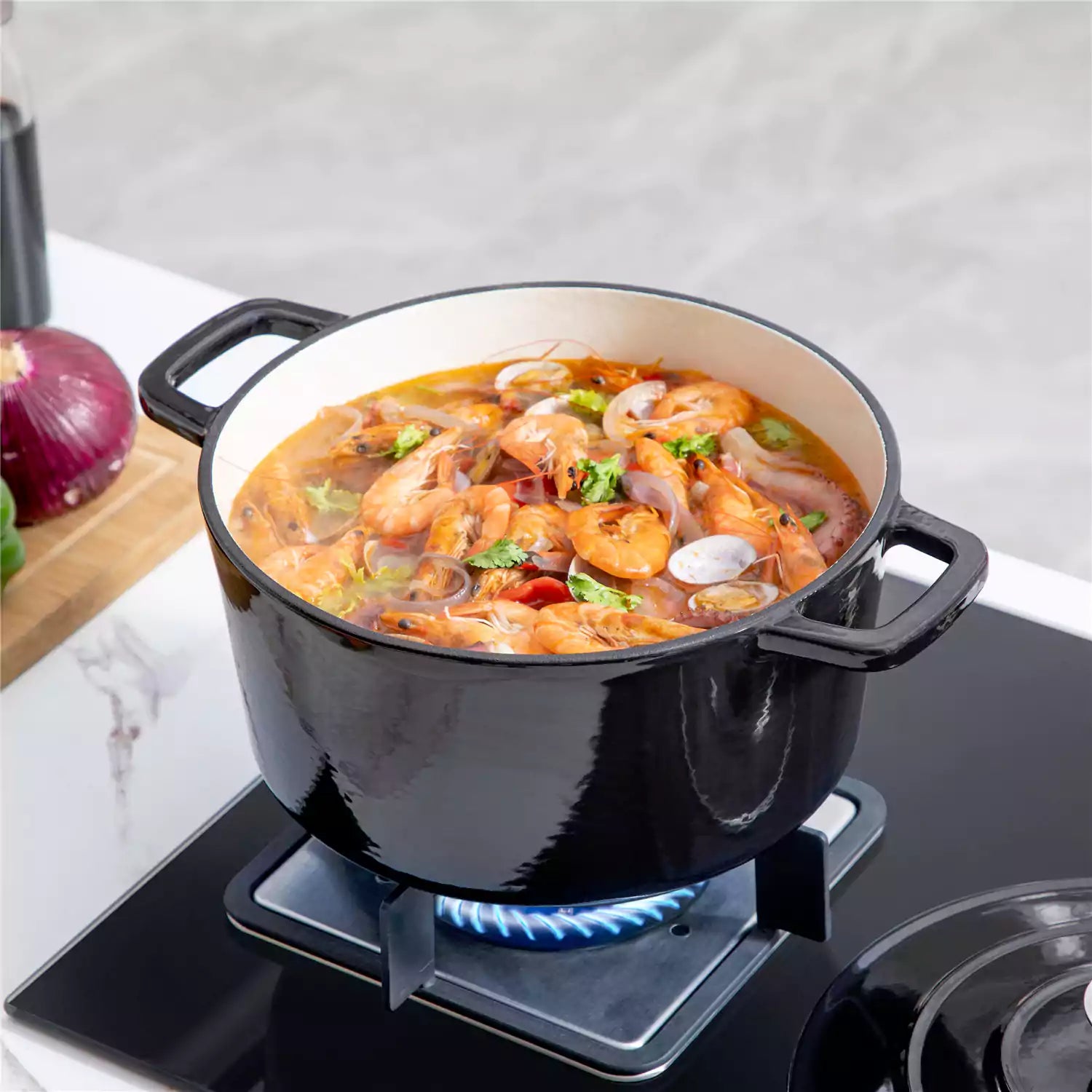 Velaze 6qt Enameled Cast Iron Round Dutch Oven With Lid - Featuring A Durable Enamel Finish - Ideal For Slow Cooking - Baking - And Braising - Black