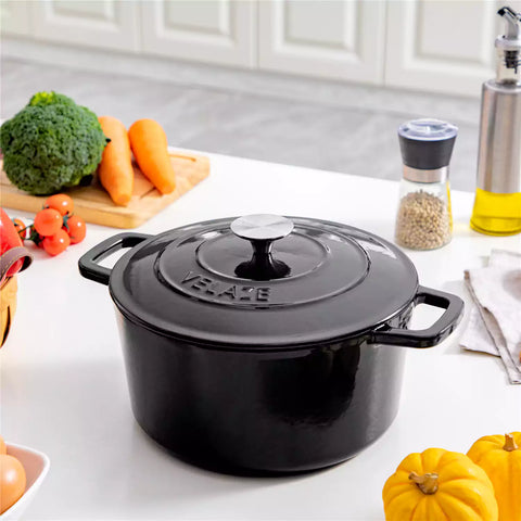 Velaze 6qt Enameled Cast Iron Round Dutch Oven With Lid - Featuring A Durable Enamel Finish - Ideal For Slow Cooking - Baking - And Braising - Black