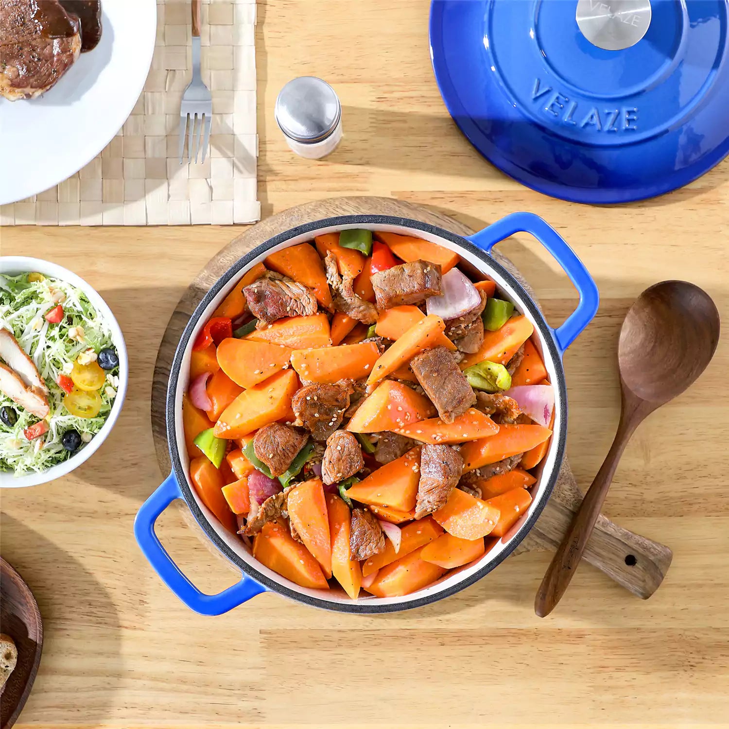 Velaze 6qt Enameled Cast Iron Round Dutch Oven With Lid - Featuring A Durable Enamel Finish - Ideal For Slow Cooking - Baking - And Braising - Blue