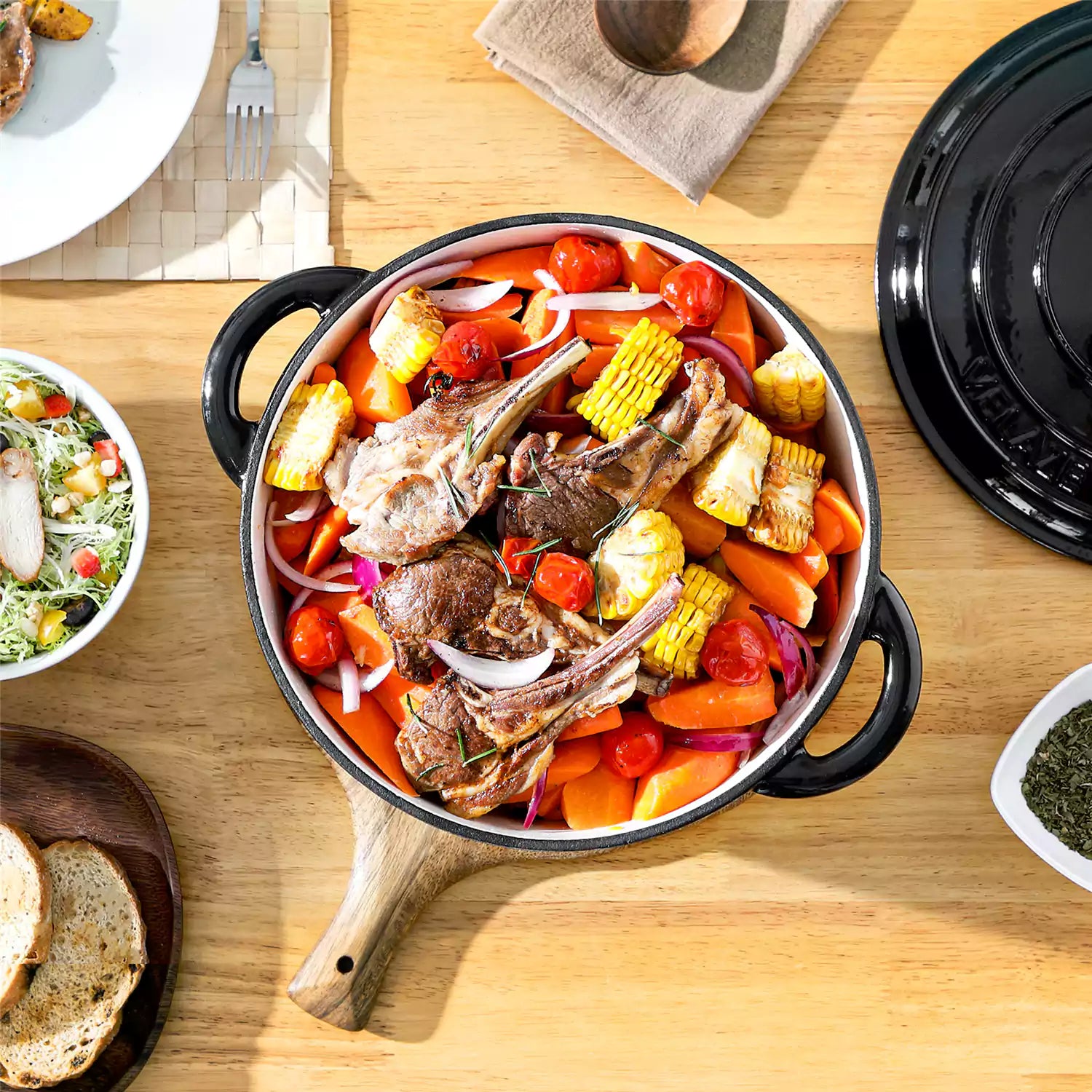 Velaze Six and a Half Quart Enameled Cast Iron Dutch Oven Ideal For Roasting Stewing With A Lid For Superior Heat Retention - Black
