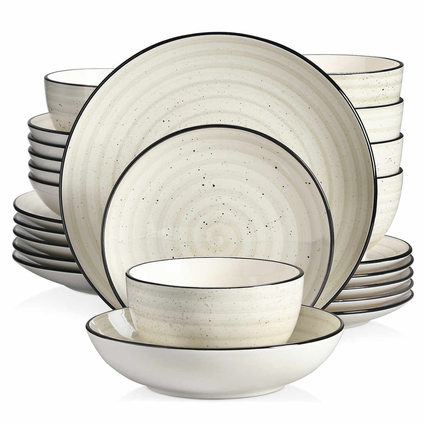 Stoneware Dinnerware Set with Bamboo Rims Pattern - Dinnerware set for 2-4-6 Person Option hotsell - Stoneware Dinnerware Set - New Home Gift